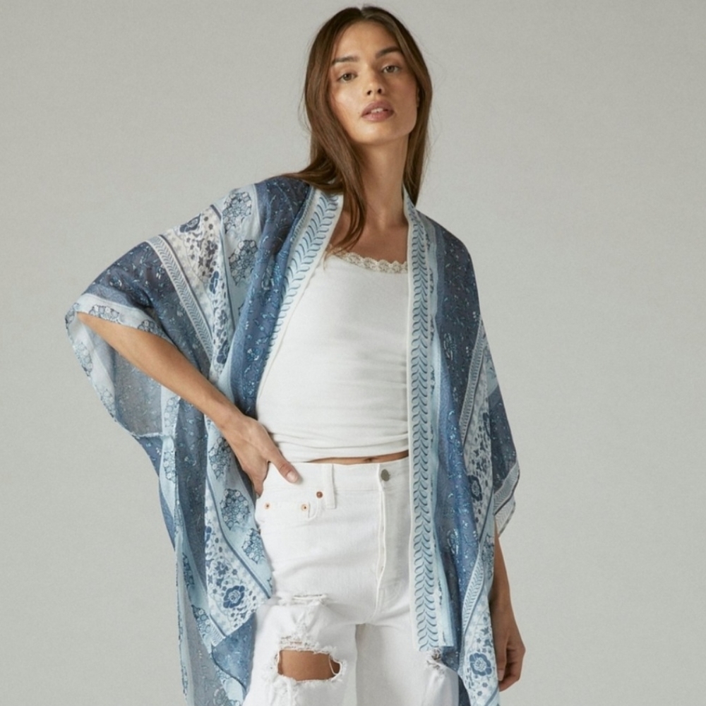 Lucky Brand, Blue, Printed Light Weight Kimono, One Size Fits All